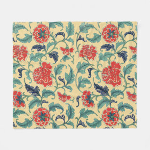 Couverture Polaire Art Nouveau Vintage Chinoiserie Fleurie Rouge Chin