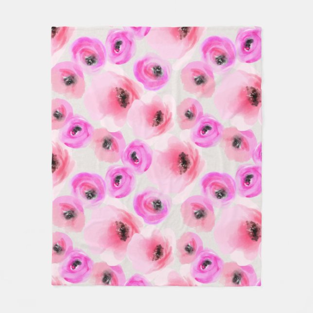 Couverture Polaire Art numérique d'aquarelle rose Fleurs (Devant)