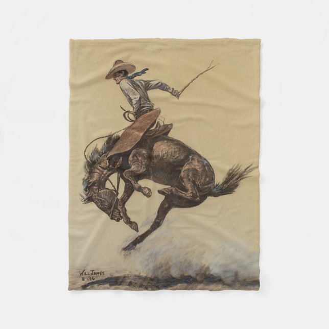 Couverture Polaire Art occidental "Bucking Horse" par Will James (Devant)