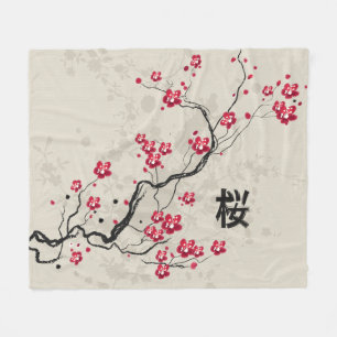 Couverture Polaire Art oriental de fleurs de cerisier de Sakura de