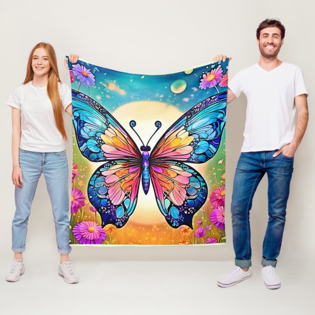 Couverture Polaire Art papillon floral (En situation)