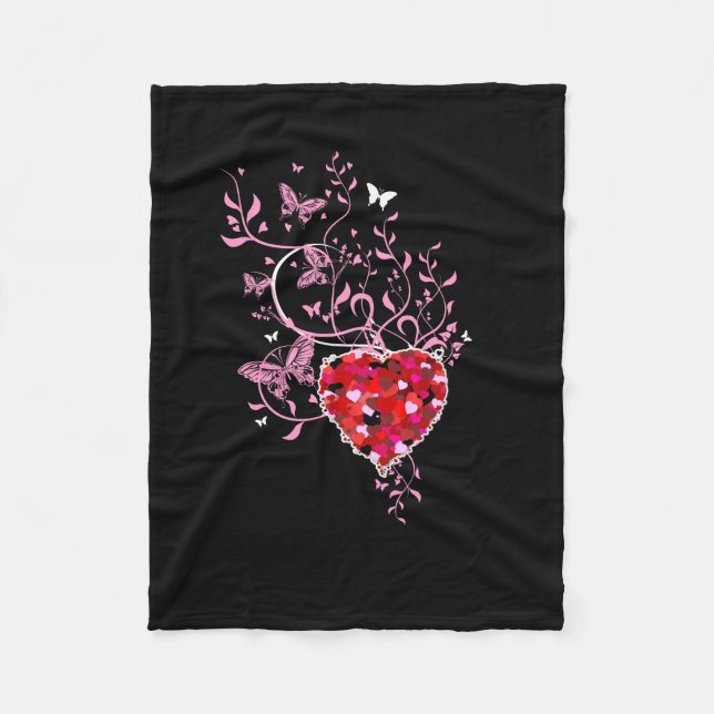 Couverture Polaire Art papillon floral du coeur (Devant)