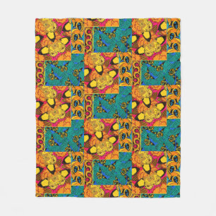 Couverture Polaire Art papillon rose et sarcelle maximaliste vibrant