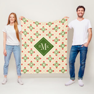 Couverture Polaire Art populaire rose du monogramme   et vert floral