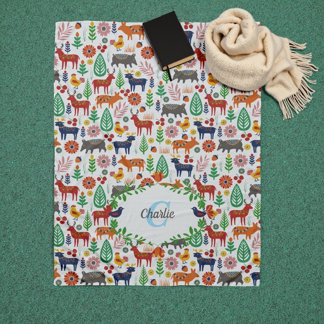 Couverture Polaire Art populaire scandinave Monogramme Motif Boho Mod (Créateur téléchargé)