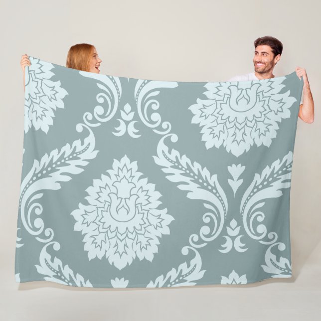 Couverture Polaire Art Rococo Damassé I Bleu de Canard Œuf+Turquoise (En situation)