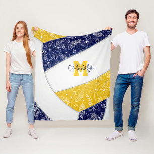 Couverture Polaire artsy doodle marine bleu or boho volleyball