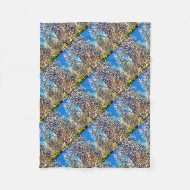 Couverture Polaire Artwork de Pointillisme d'amandiers en fleurs prin (Devant)