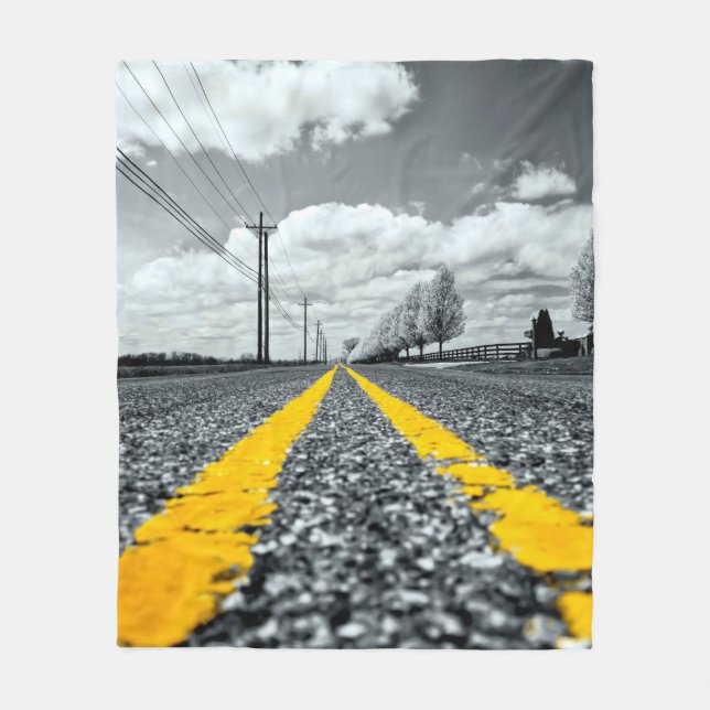 Couverture Polaire Asphalt Jaune Road Photographie créative (Devant)