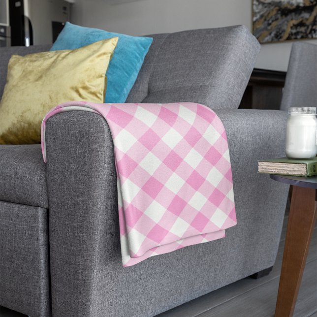 Couverture Polaire Assez Rose et Blanc Motif Gingham (Pretty Pink and White Gingham Pattern Fleece Blanket)