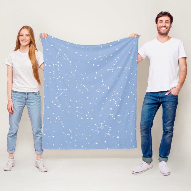 Couverture Polaire Astrologie Pastel Bleu Étoiles Constellation (En situation)