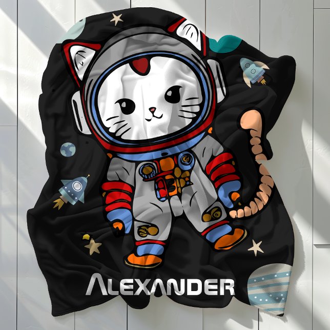 Couverture Polaire Astronaut personnalisé Cat Space Adventure pour en (Personalized Astronaut Cat Space Adventure for Kid Fleece Blanket )