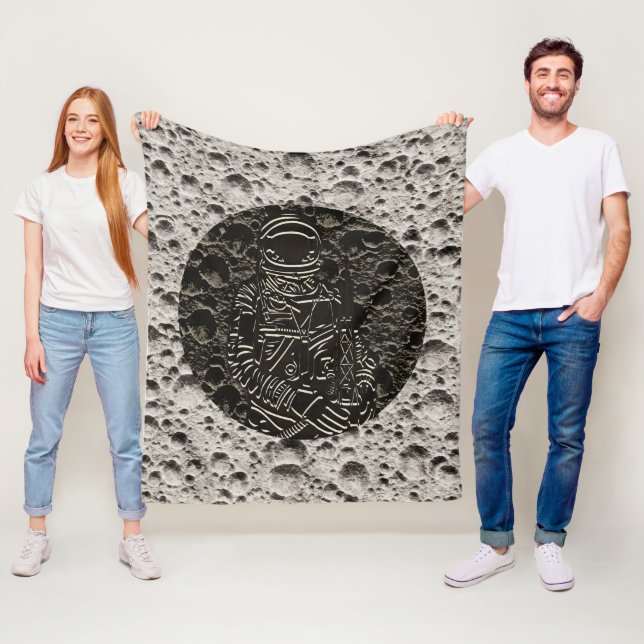 Couverture Polaire Astronaute sur la Lune Espace Noir & Gris (En situation)
