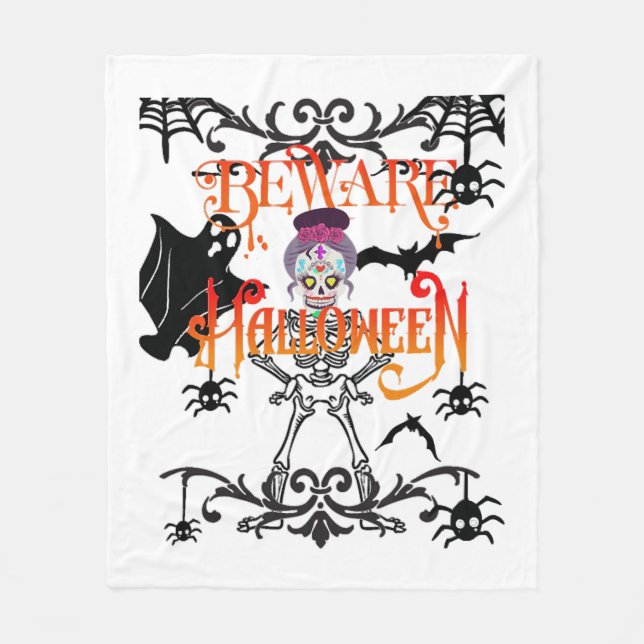 Couverture Polaire Attention à Halloween (Devant)
