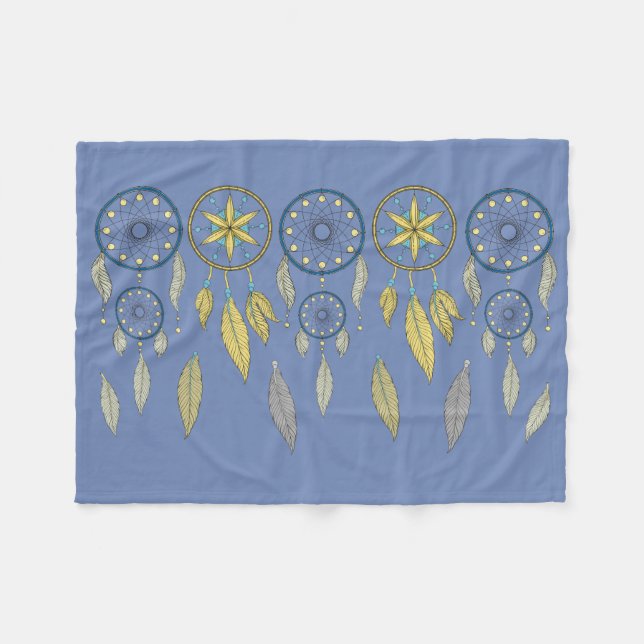 Couverture Polaire Attrape-rêves Bleus et Jaunes (Devant (Horizontal))
