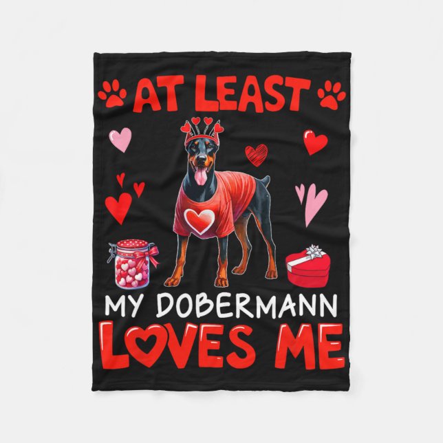 Couverture Polaire Au moins mon Dobermann m'aimant Saint-Valentin Cél (Devant)