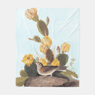 Couverture Polaire Audubon Vesper Sparrow et Prickly Pear Cactus