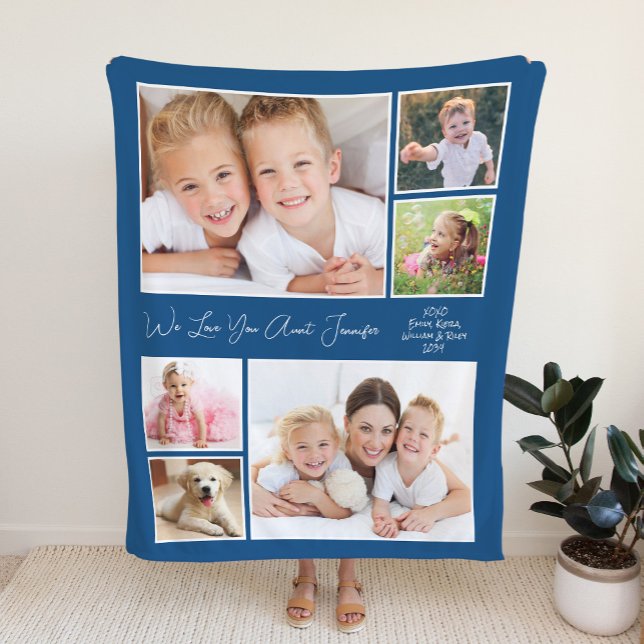Couverture Polaire Aunt We Love You Photo Personalized Blue (Créateur téléchargé)