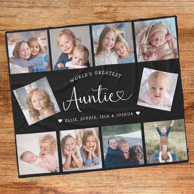 Couverture Polaire Auntie Photo Collage Script Cute Heart Modern (Créateur téléchargé)