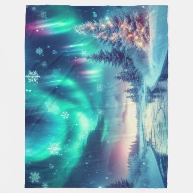 Couverture Polaire aurora borealis/Noël/hiver (Devant)