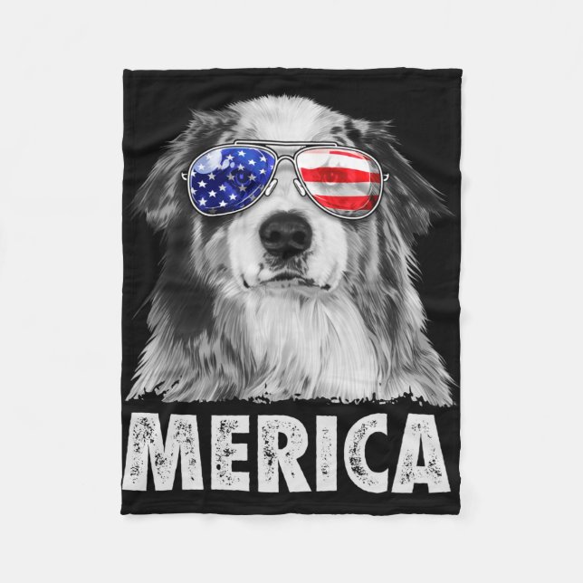 Couverture Polaire Aussie australian shepherd 4 juillet merica (Devant)