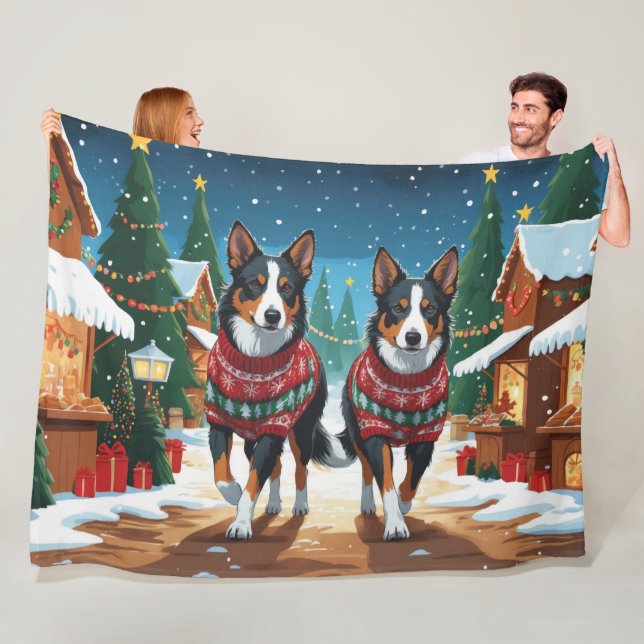 Couverture Polaire Australian Kelpie Dogs Christmas Snow Holiday (En situation)