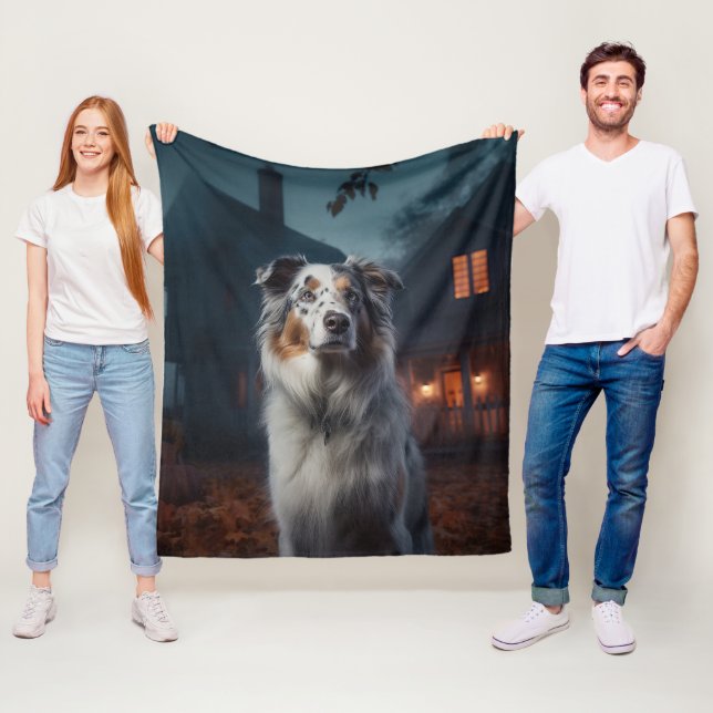 Couverture Polaire Australian Shepherd Halloween Épouvantable (En situation)