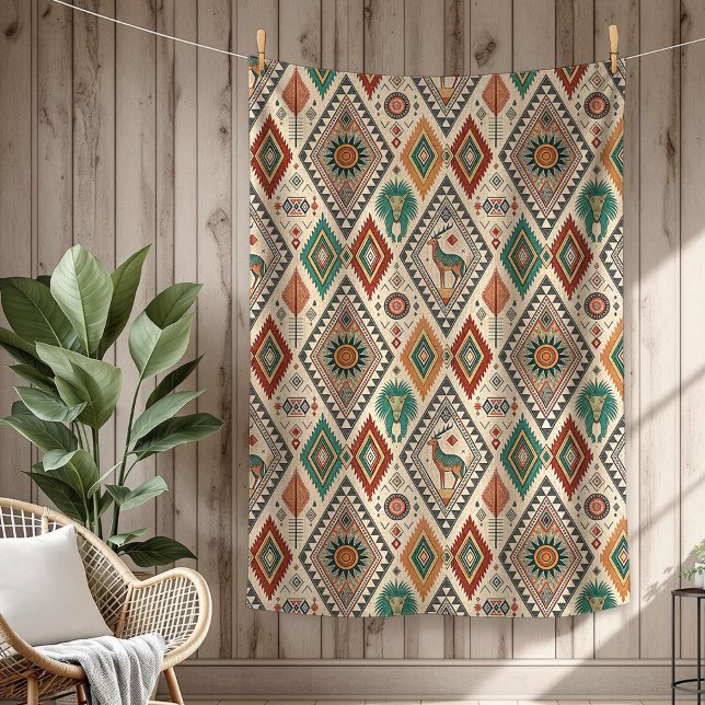 Couverture Polaire Authentic Tribal Bold Ethnic Motif vert cuivre (Authentic Tribal Bold Ethnic Patterns copper green Fleece Blanket)