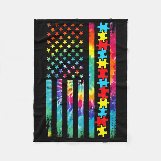 Couverture Polaire Autism American Flag Tie Dye Autism Awareness For  (Devant)