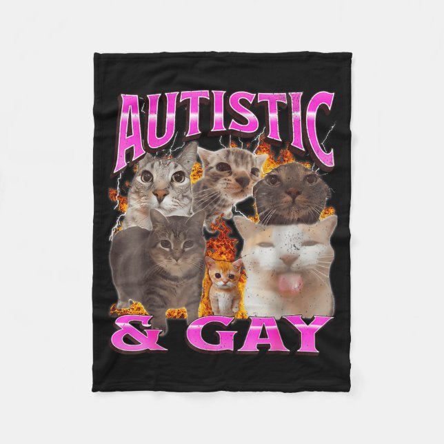 Couverture Polaire Autistic And Gay Funny Cat Meme Bootleg Graphic  (Devant)
