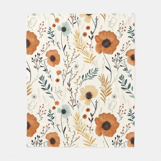Couverture Polaire Automne Automne Orange Floral Motif (Devant)