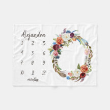 Automne Boho Blooms Monogramme Baby Milestone Phot