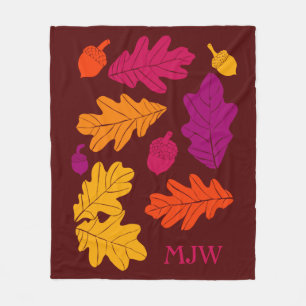 Couverture Polaire Automne Chêne Feuilles et Acorns Monogramme
