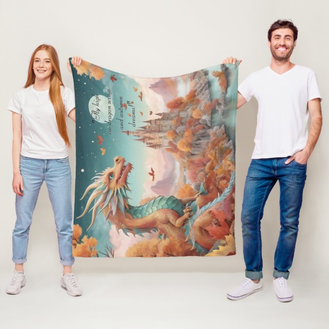 Couverture Polaire Automne Dragon River Castle Starry Night Texte (En situation)
