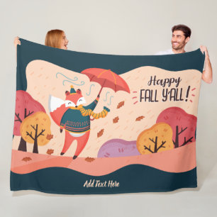 Couverture Polaire Automne FOX Happy Fall Ya'll Décor personnalisé