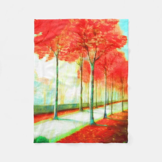Couverture Polaire Automne Rouge Feuille Arbres Way Art Pittoresque (Devant)
