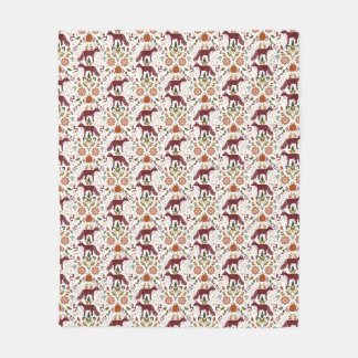 Couverture Polaire Automne Rouge Renard Folk Art Blanche