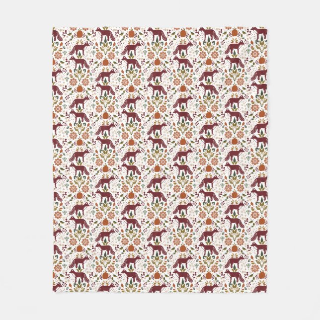 Couverture Polaire Automne Rouge Renard Folk Art Blanche (Devant)