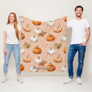 Couverture Polaire Automne Rustic Harvest - Citrouille et Feuille