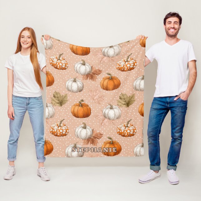 Couverture Polaire Automne Rustic Harvest - Citrouille et Feuille (En situation)