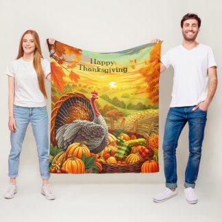 Couverture Polaire Automne Turquie Citrouilles Thanksgiving Fleece Bl
