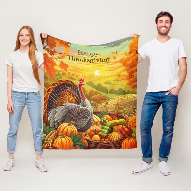 Couverture Polaire Automne Turquie Citrouilles Thanksgiving Fleece Bl (En situation)