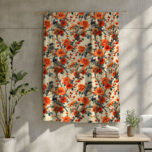 Couverture Polaire Autumn Birds Blanket avec des accents floraux rust