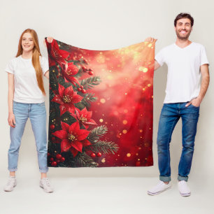 Couverture polaire aux poinsettias rouges et aux b