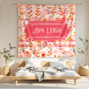 Couverture Polaire Ava Leigh rose et orange aquarelle Floral