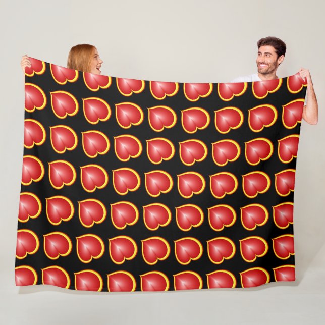 Couverture Polaire Avec beaucoup d'amour Rouge Jaune Motif de Coeurs  (En situation)