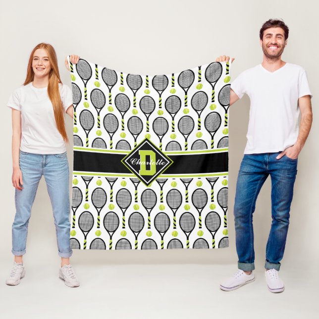 Couverture Polaire Avec texte 🎾 & monogramme Noir et vert tennis bla (En situation)