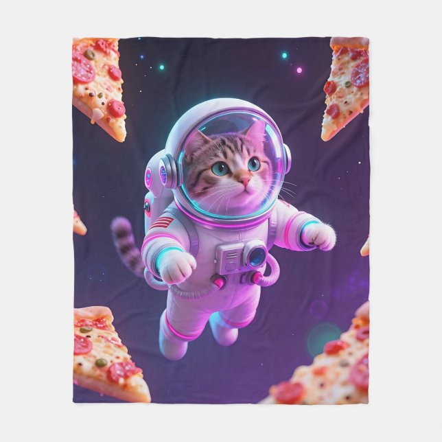 Couverture Polaire Aventure spatiale de pizza flottante avec un chat  (Devant)