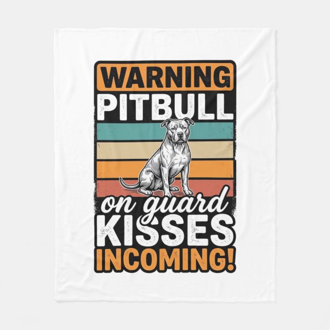 Couverture Polaire Avertissement Pitbull Bisous à venir Design de chi (Devant)