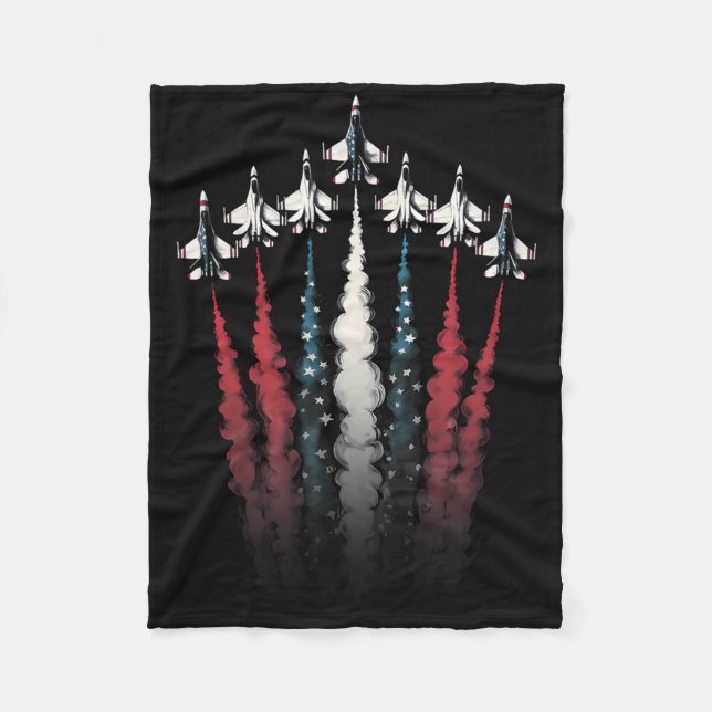 Couverture Polaire Avion de chasse Drapeau américain 4 juillet Pat (Devant)